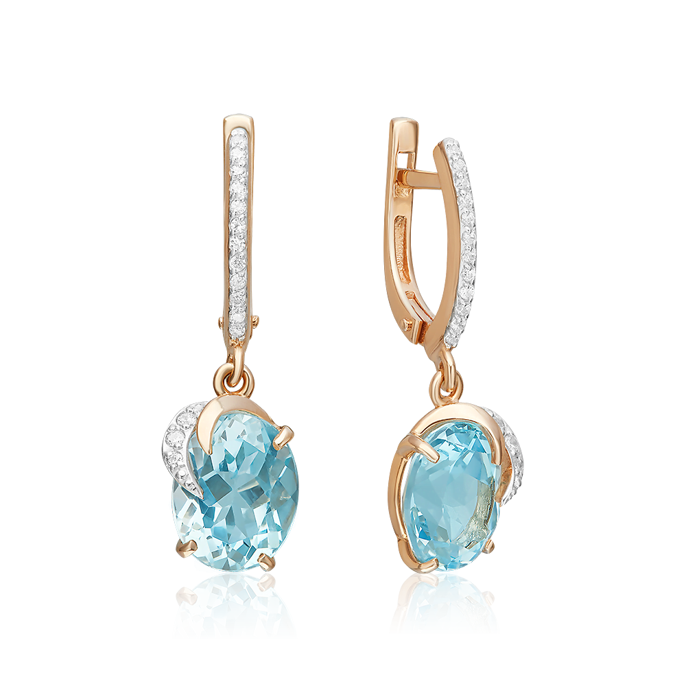 Серьги с английским замком из красного золота с топазом и фианитами 02-2952-00-207-1110-46