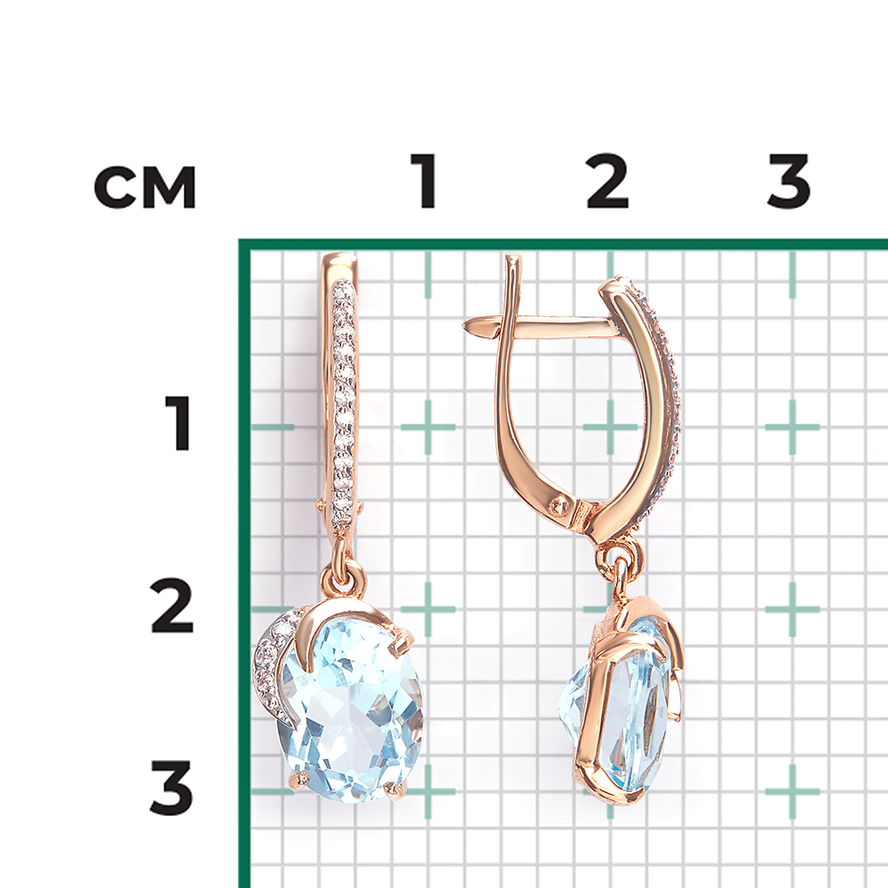 Серьги с английским замком из красного золота с топазом и фианитами 02-2952-00-207-1110-46