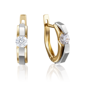 Серьги с английским замком из комбинированного золота с бриллиантом 02-4064-00-101-1121-30