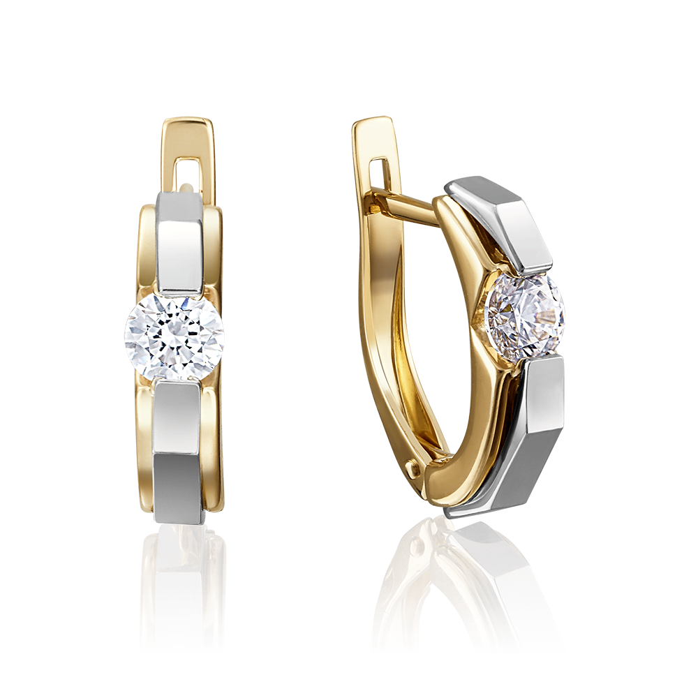 Серьги с английским замком из комбинированного золота с бриллиантом 02-4064-00-101-1121-30