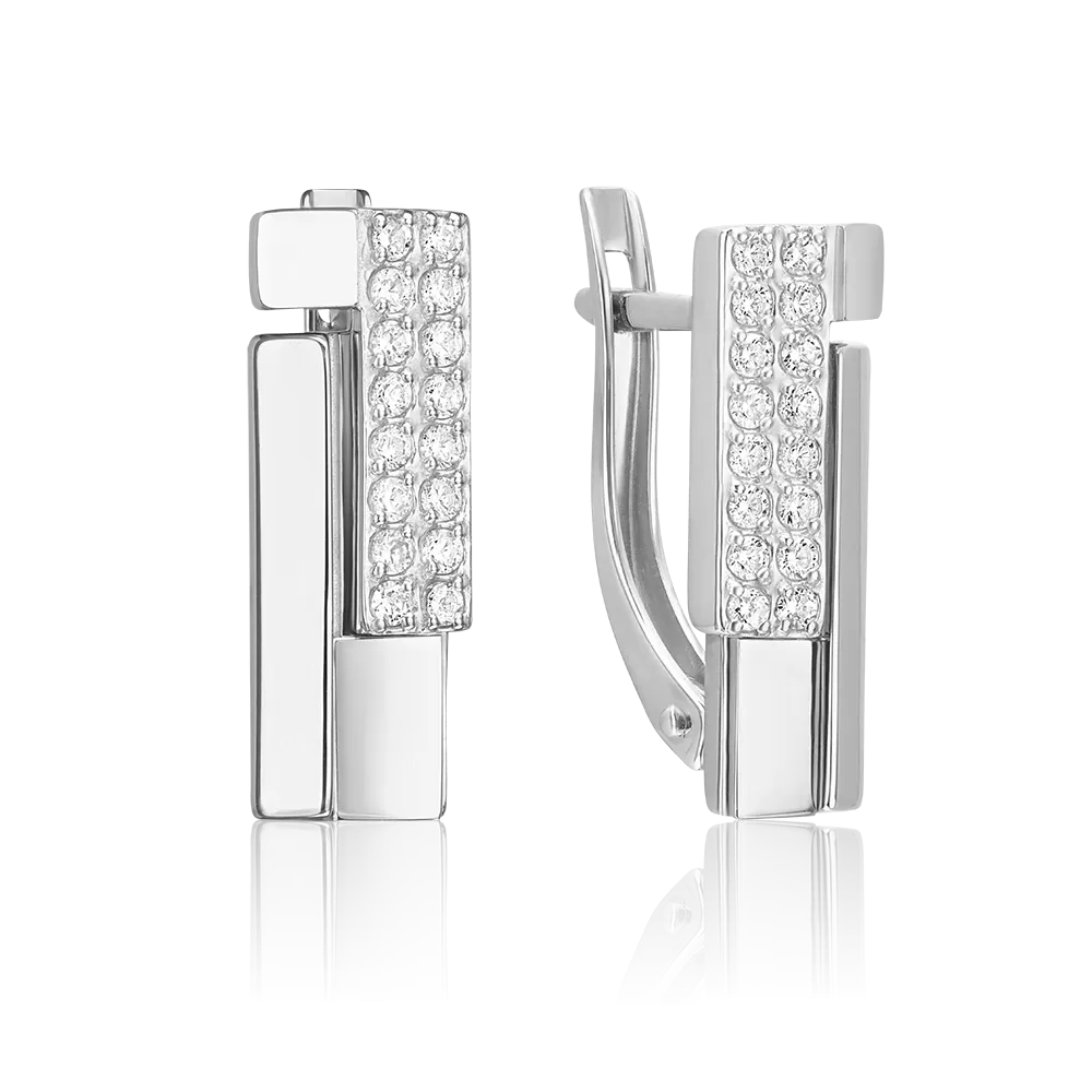 Серьги с английским замком из белого золота с фианитами 02-5126-00-401-1120