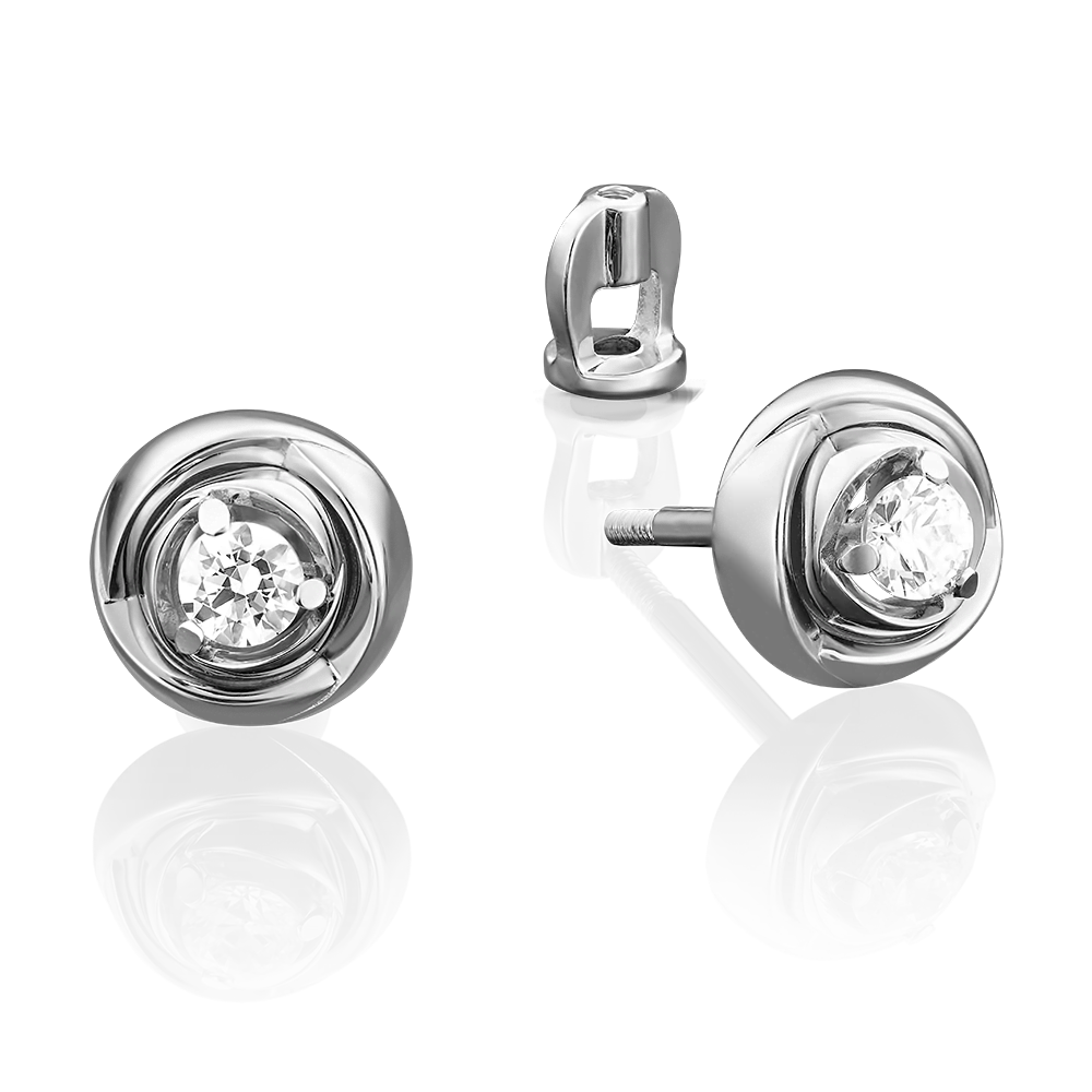 Серьги-пусеты «Бутоны» из белого золота с бриллиантом 02-3931-00-101-1120-30