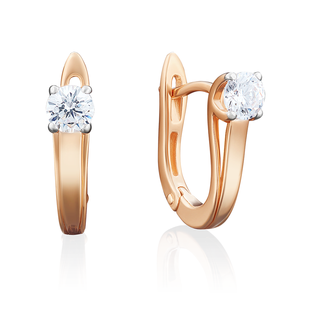 Серьги с английским замком из красного золота с бриллиантом 02-3932-00-101-1110-30