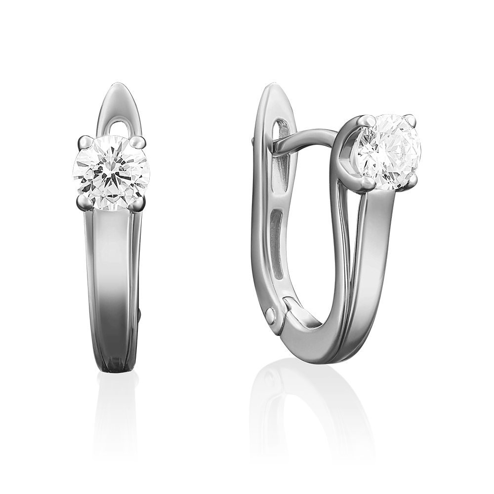 Серьги с английским замком из белого золота с бриллиантом 02-3932-00-101-1120-30