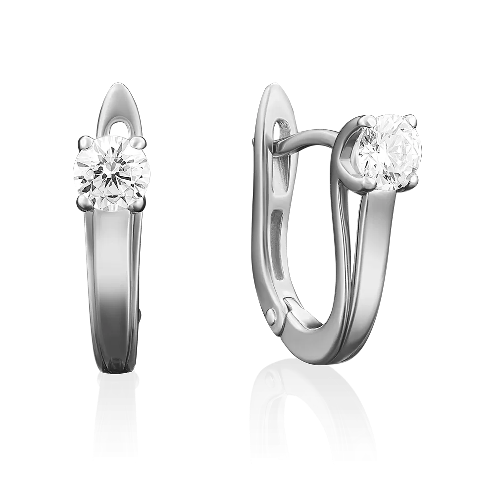 Серьги с английским замком из белого золота с бриллиантом 02-3932-00-101-1120-30