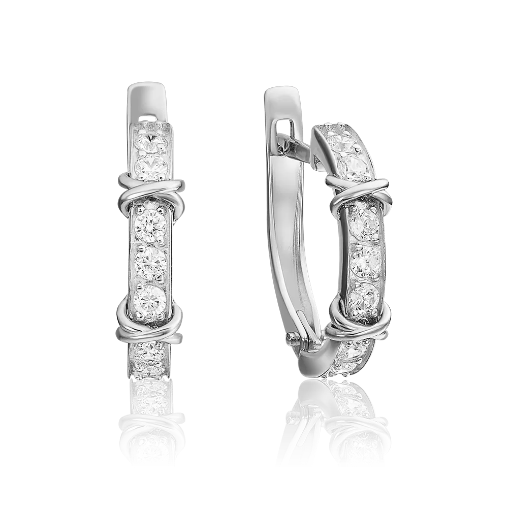 Серьги с английским замком из белого золота с фианитами 02-4541-00-401-1120