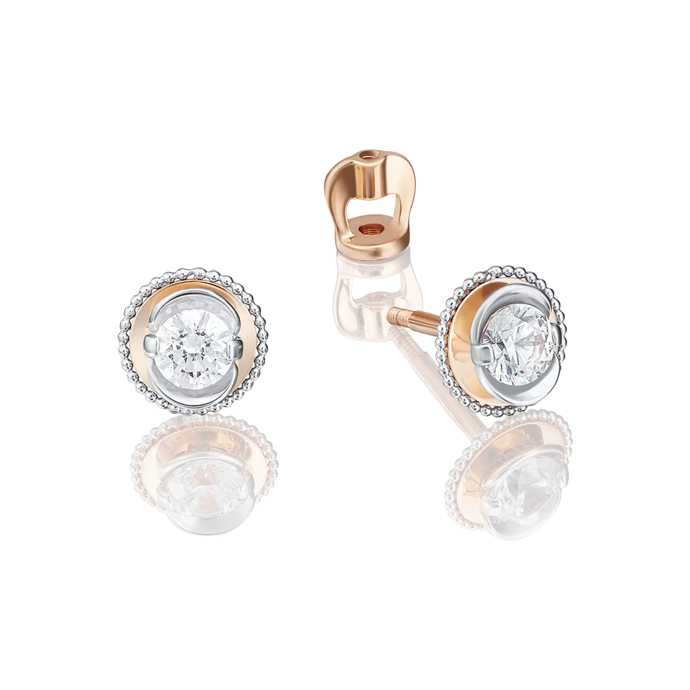 Серьги-пусеты из красного золота с фианитом 02-4126-00-401-1110