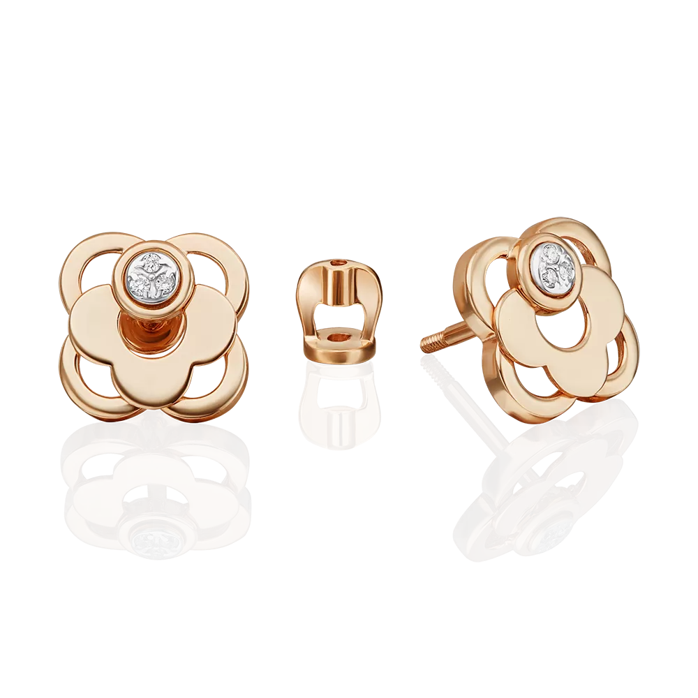 Серьги-пусеты из комбинированного золота с бриллиантами 02-5029-00-101-1111