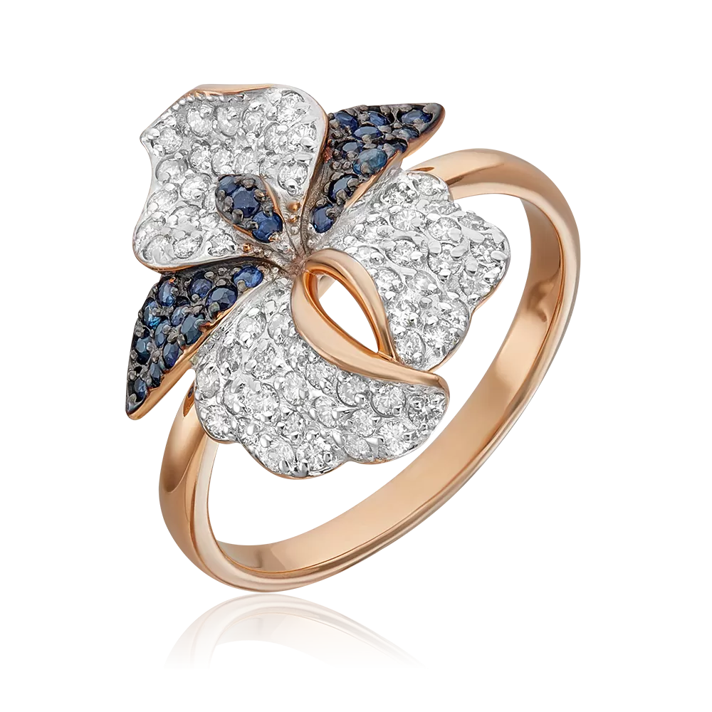 Кольцо «Ирис» из красного золота с бриллиантами и сапфирами 01-1384-01-105-1110-30