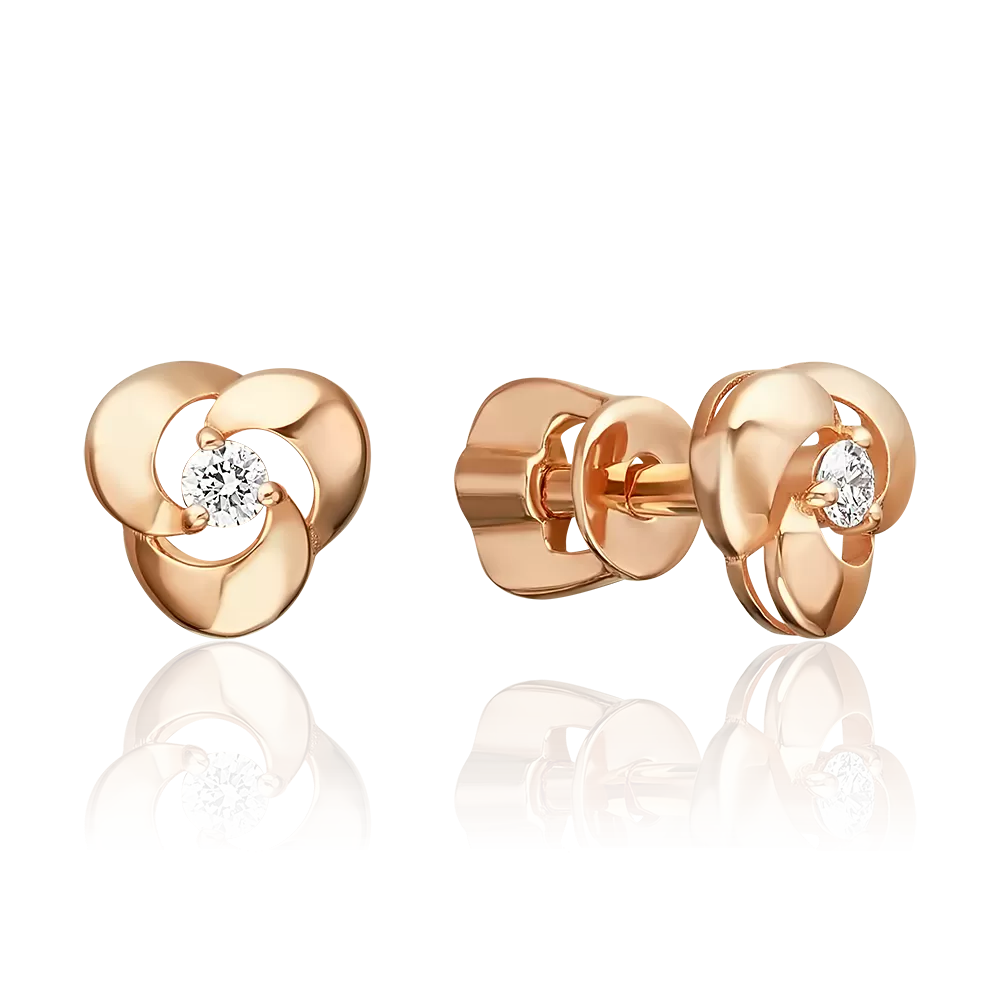 Серьги-пусеты из красного золота с бриллиантом 02-5638-00-101-1110