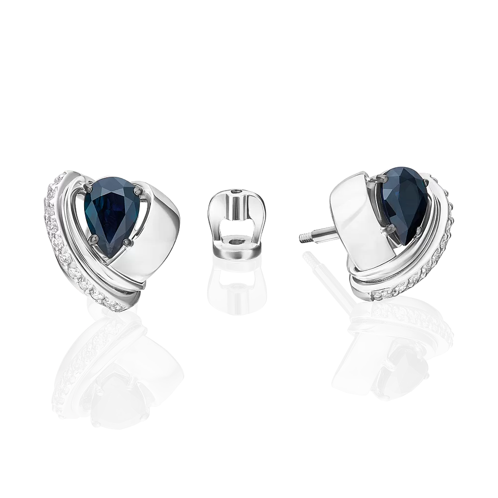 Серьги-пусеты из белого золота с сапфиром и бриллиантами 02-5205-00-105-1120