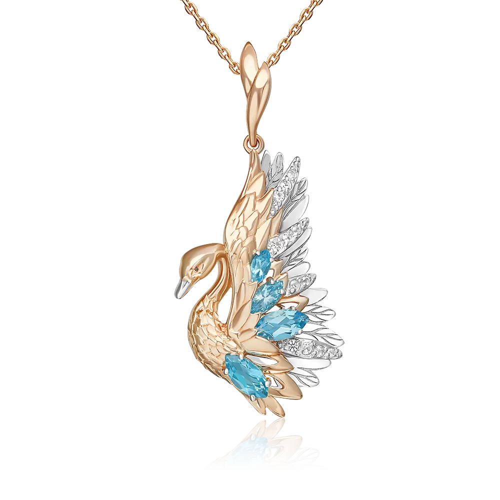 Подвеска «Лебедь» из комбинированного золота с топазами и натуральными топазами white 03-3503-00-201-1111