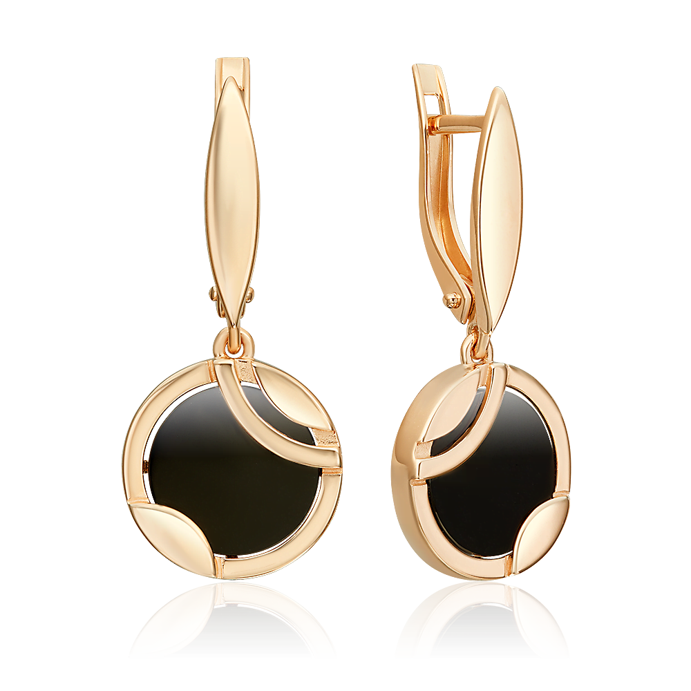 Серьги с английским замком из красного золота с ониксом 02-5457-00-281-1110