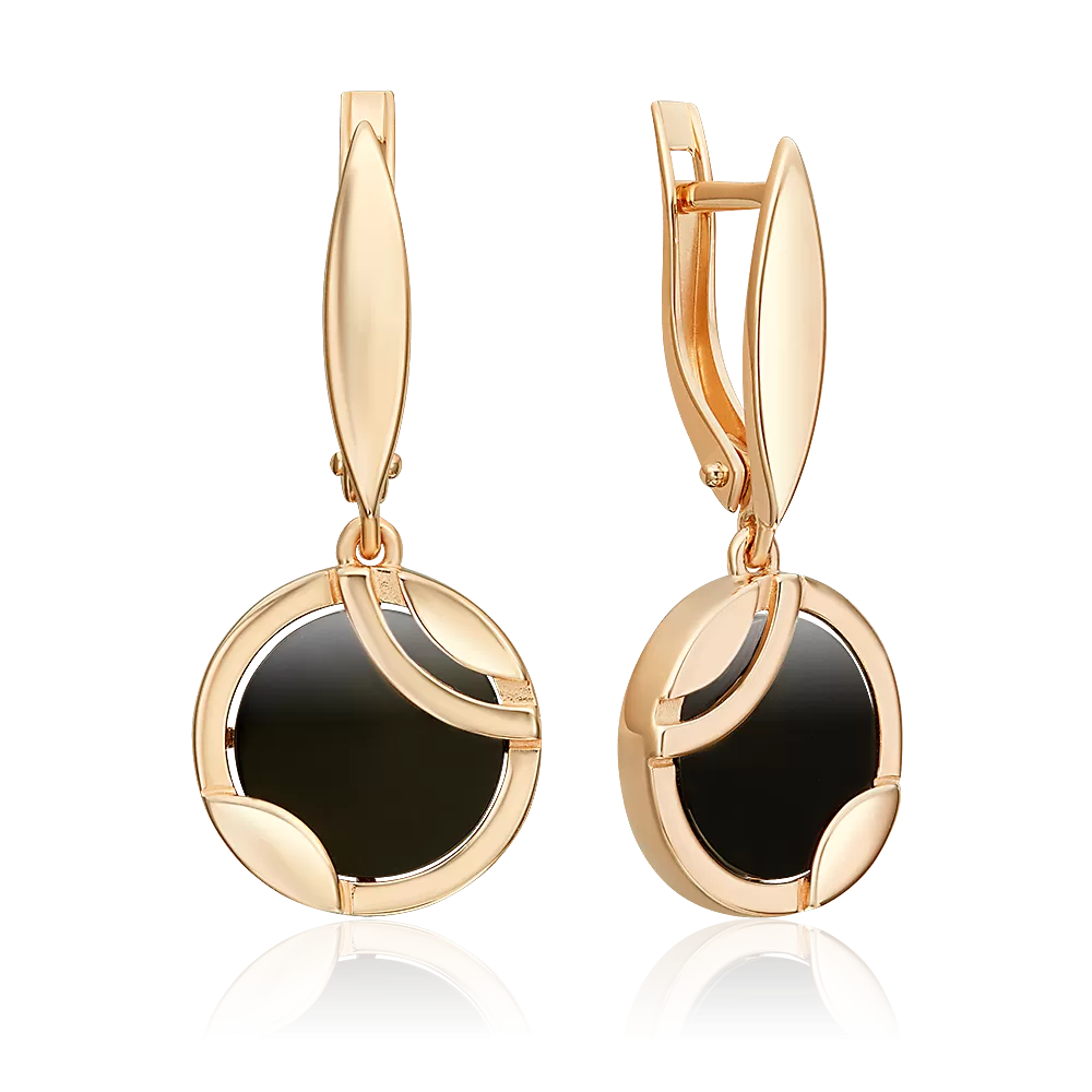 Серьги с английским замком из красного золота с ониксом 02-5457-00-281-1110