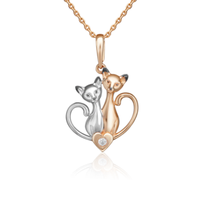 Подвеска «Влюблённая парочка» из красного золота с фианитом 03-3576-00-401-1110
