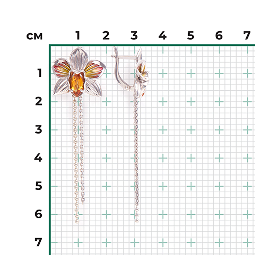 Серьги «Орхидеи» из серебра с цитрином и эмалью 02-4795-00-206-0200-68