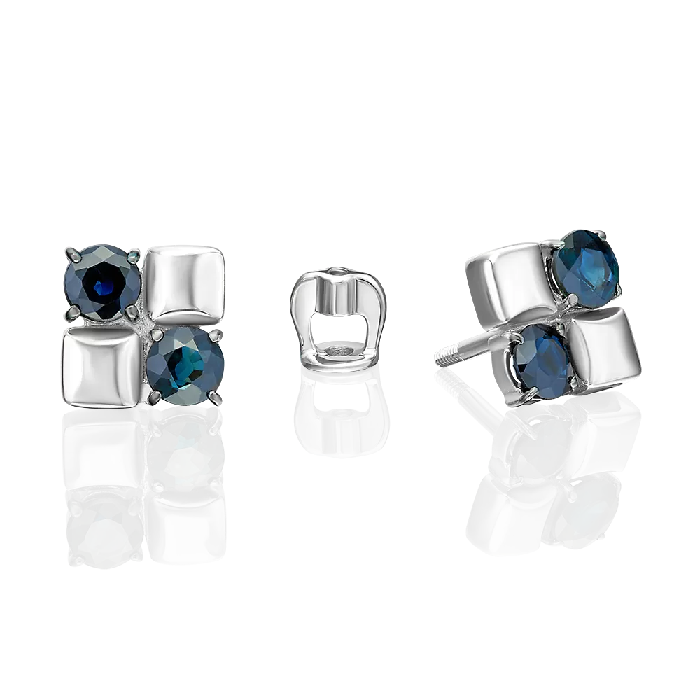 Серьги-пусеты из белого золота с сапфирами 02-5492-00-102-1120
