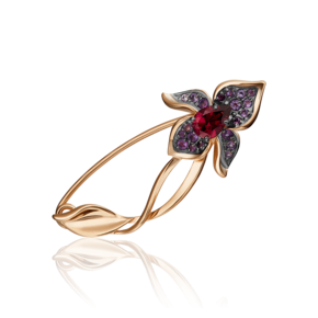Брошь-булавка «Орхидея» из красного золота с гранатом и аметистами 04-0243-00-257-1110-57