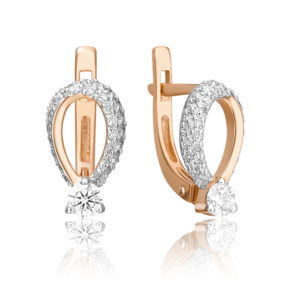 Серьги с английским замком из красного золота с бриллиантами 02-0325-00-101-1110-30