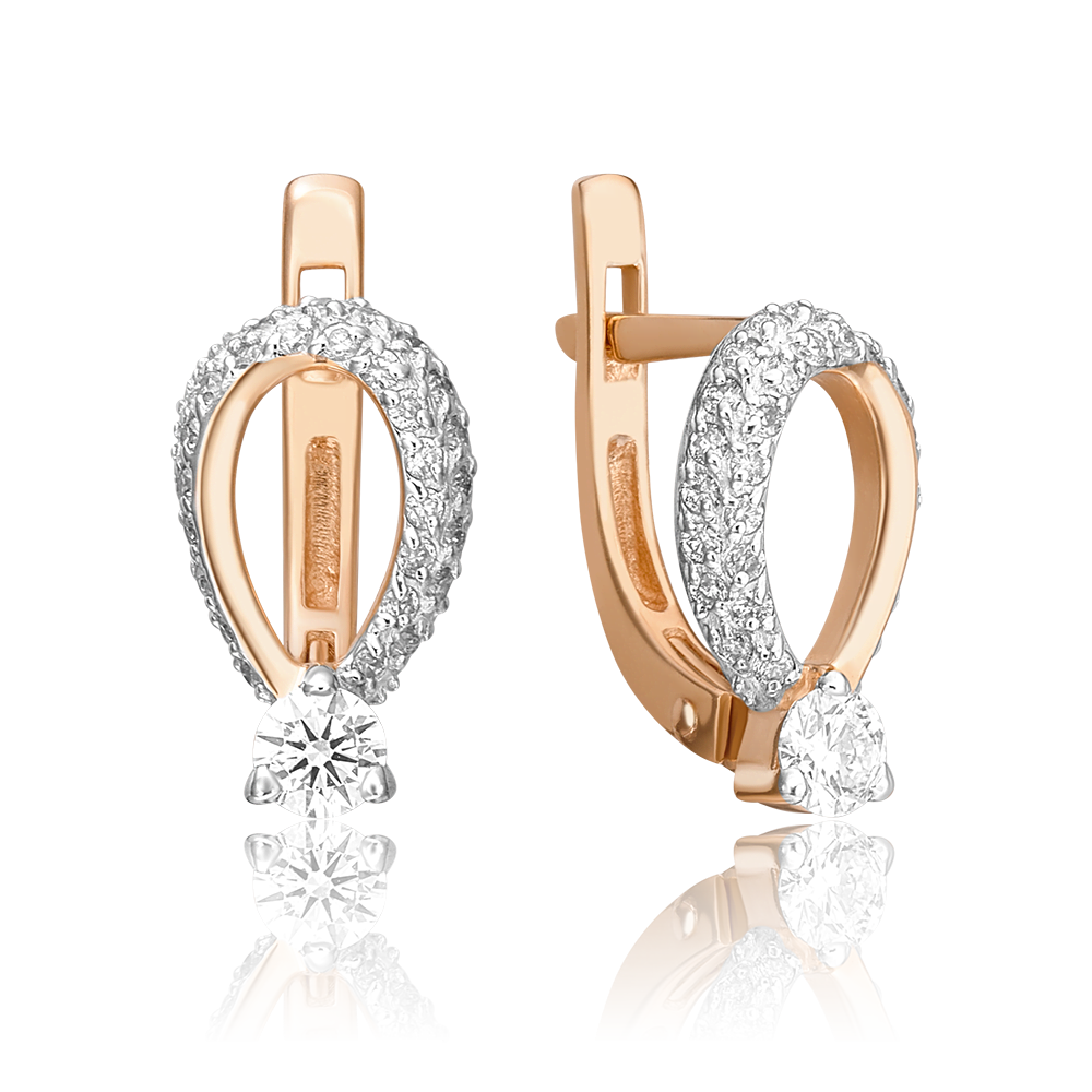 Серьги с английским замком из красного золота с бриллиантами 02-0325-00-101-1110-30