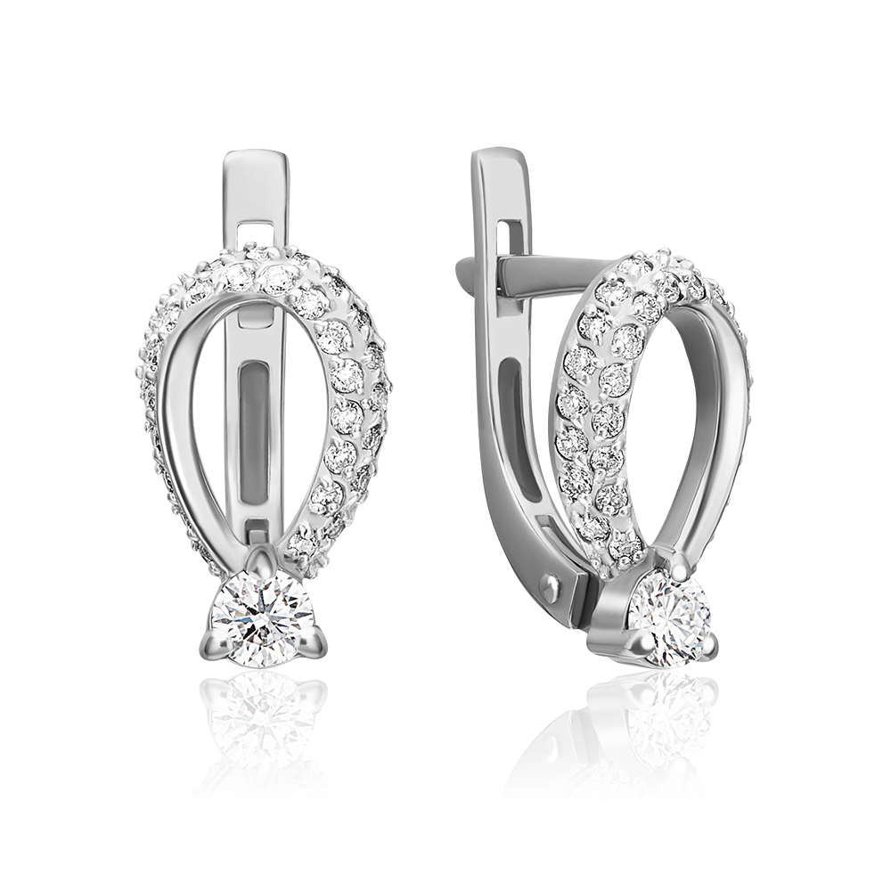 Серьги с английским замком из белого золота с бриллиантами 02-0326-00-101-1120-30