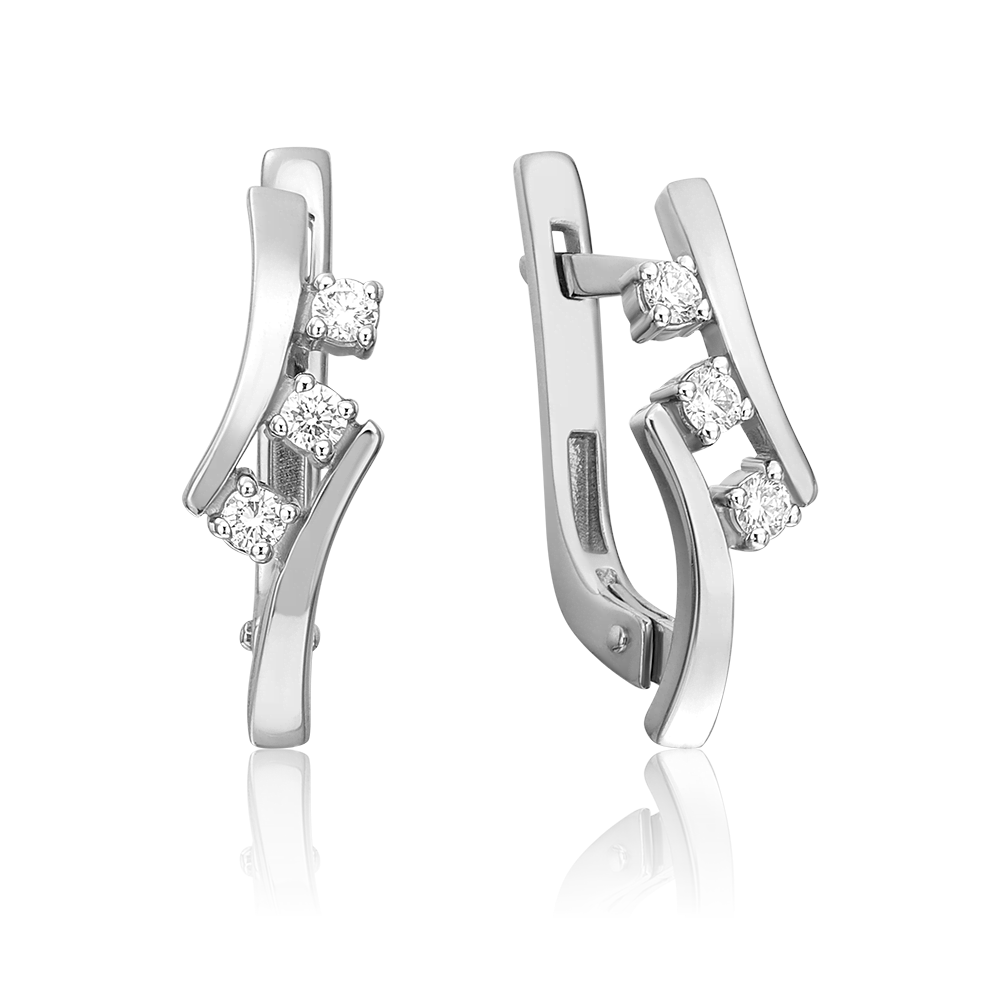 Серьги с английским замком из белого золота с бриллиантами 02-0328-00-101-1120-30