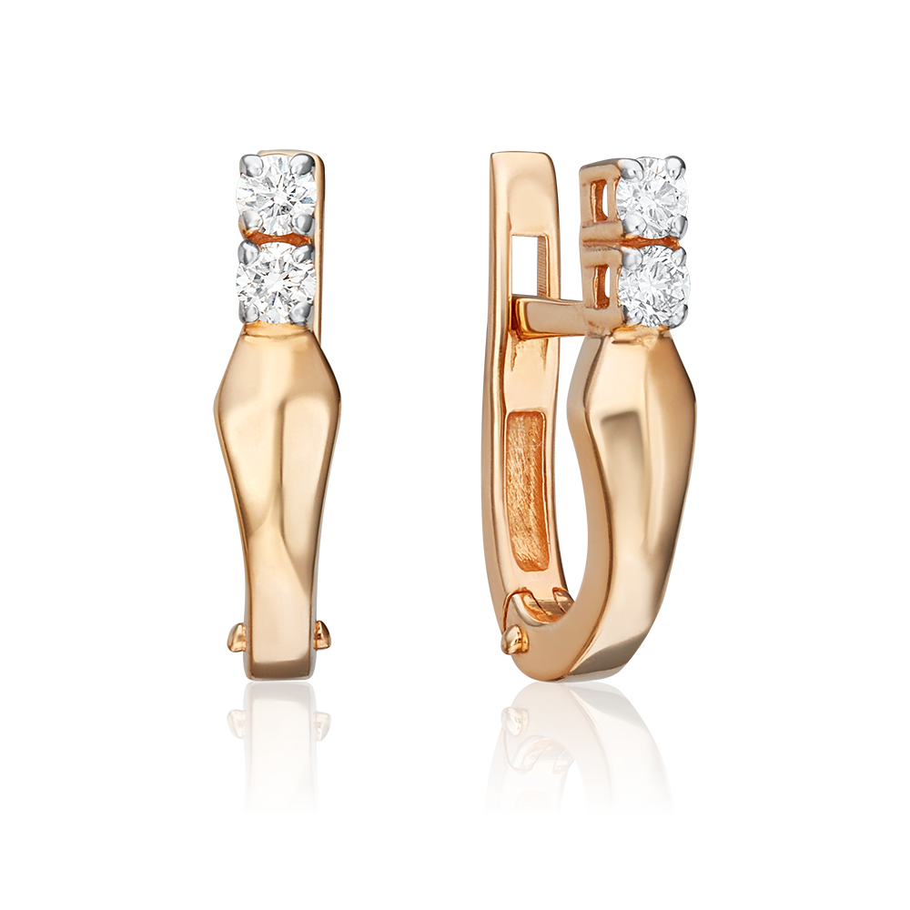 Серьги с английским замком из красного золота с бриллиантами 02-0329-00-101-1110-30