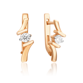 Серьги с английским замком из красного золота с бриллиантом