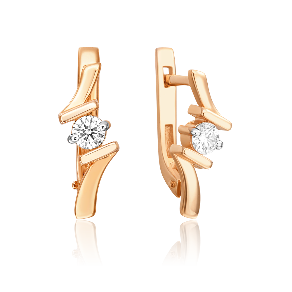 Серьги с английским замком из красного золота с бриллиантом 02-0331-00-101-1110-30