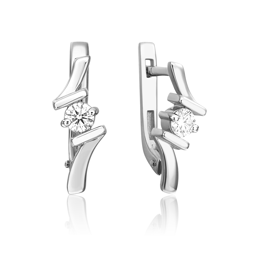 Серьги с английским замком из белого золота с бриллиантом 02-0332-00-101-1120-30