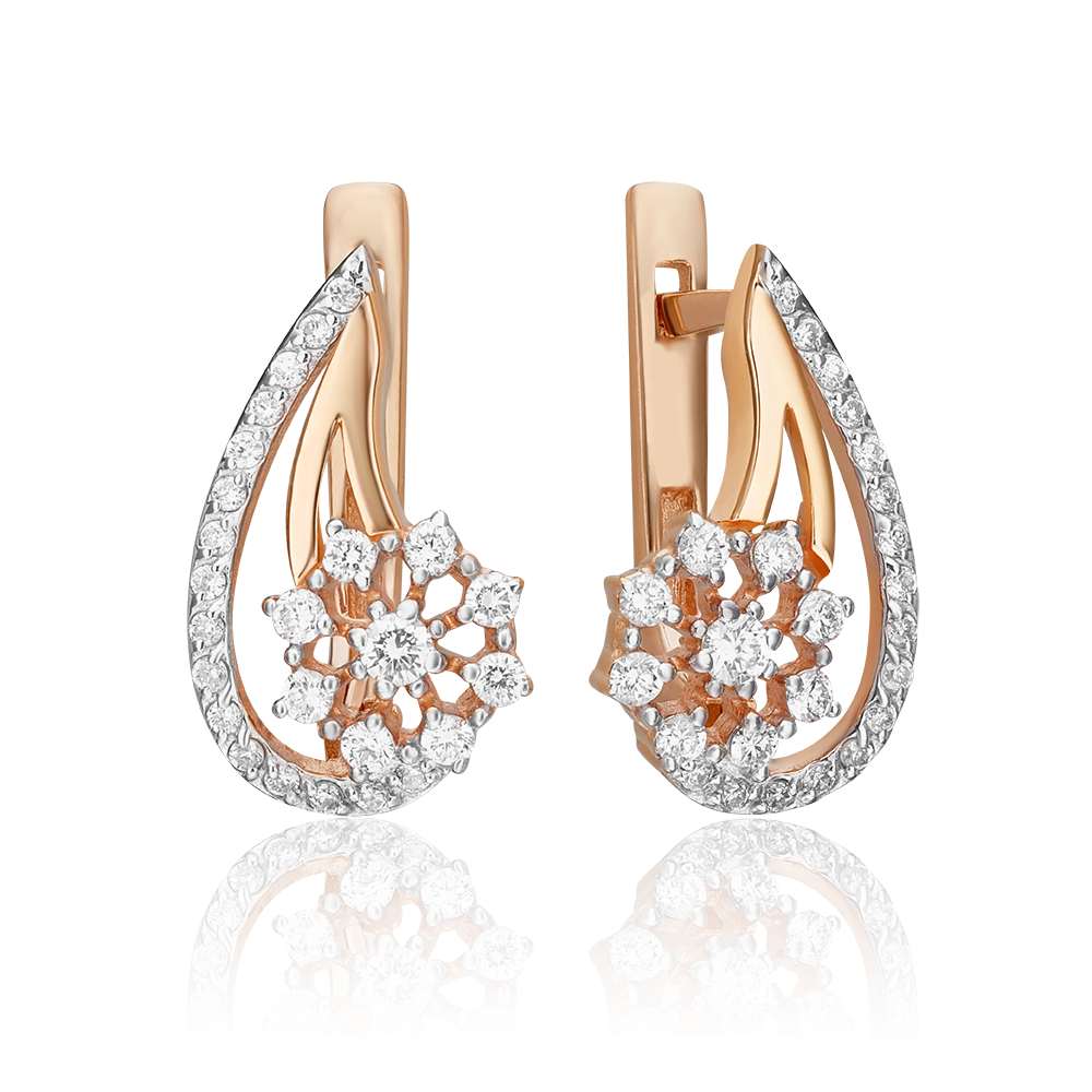 Серьги с английским замком из красного золота с бриллиантами 02-0335-00-101-1110-30