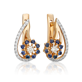 Серьги с английским замком из красного золота с бриллиантами и сапфирами 02-0335-00-105-1110-30