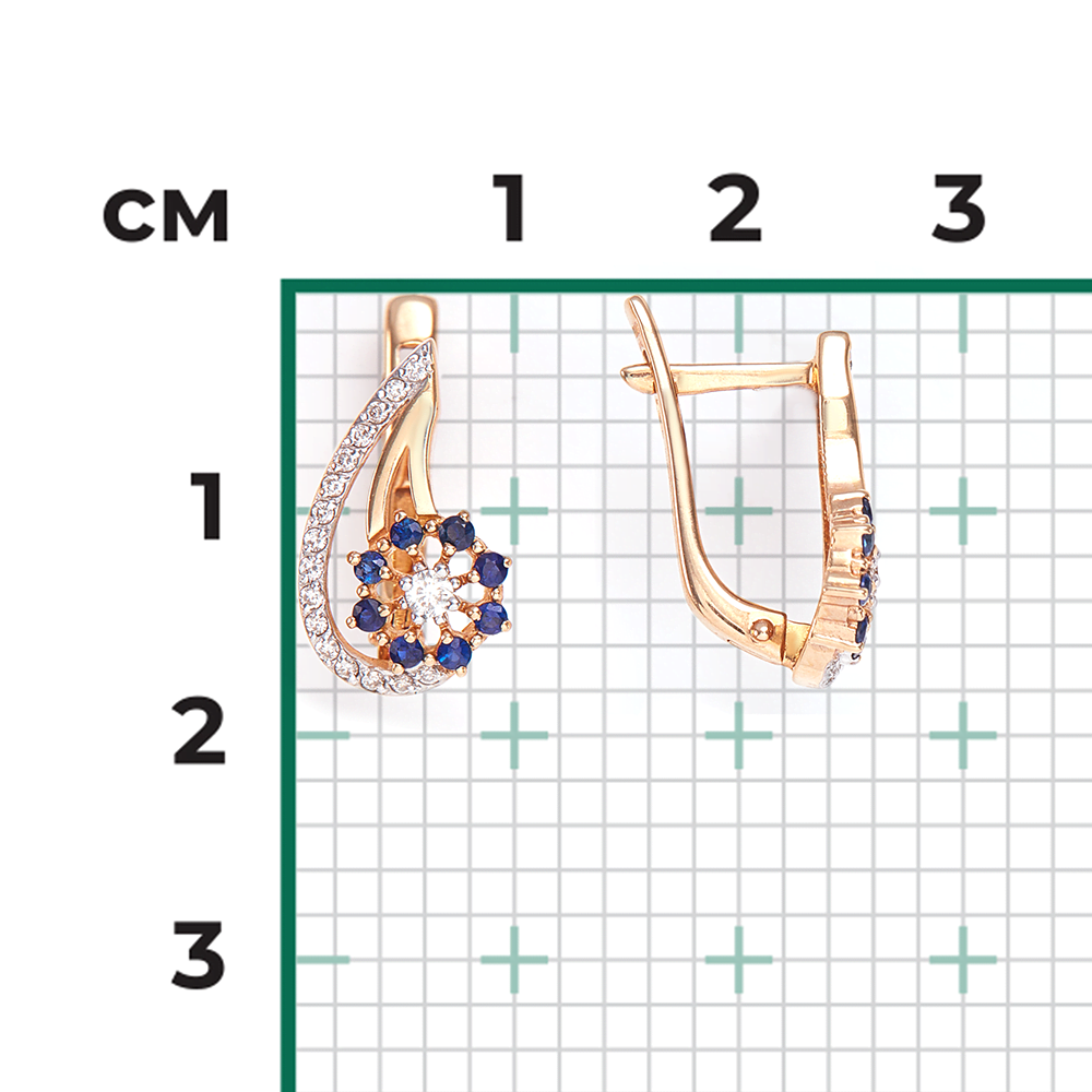 Серьги с английским замком из красного золота с бриллиантами и сапфирами 02-0335-00-105-1110-30