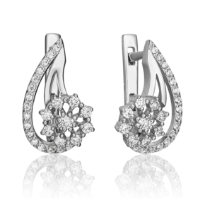 Серьги с английским замком из белого золота с бриллиантами 02-0336-00-101-1120-30