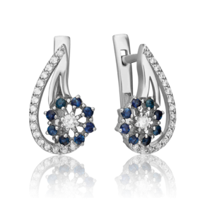 Серьги с английским замком из белого золота с бриллиантами и сапфирами 02-0336-00-105-1120-30