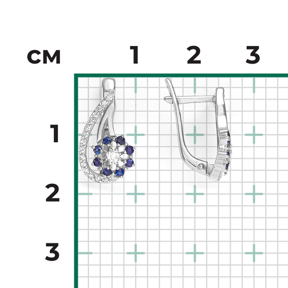 Серьги с английским замком из белого золота с бриллиантами и сапфирами 02-0336-00-105-1120-30