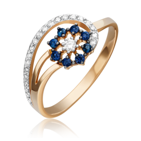 Кольцо из красного золота с бриллиантами и сапфирами 01-0652-00-105-1110-30