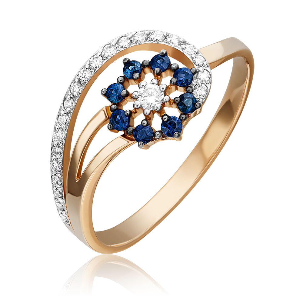 Кольцо из красного золота с бриллиантами и сапфирами 01-0652-00-105-1110-30
