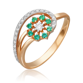 Кольцо из красного золота с бриллиантами и изумрудами 01-0652-00-106-1110-30