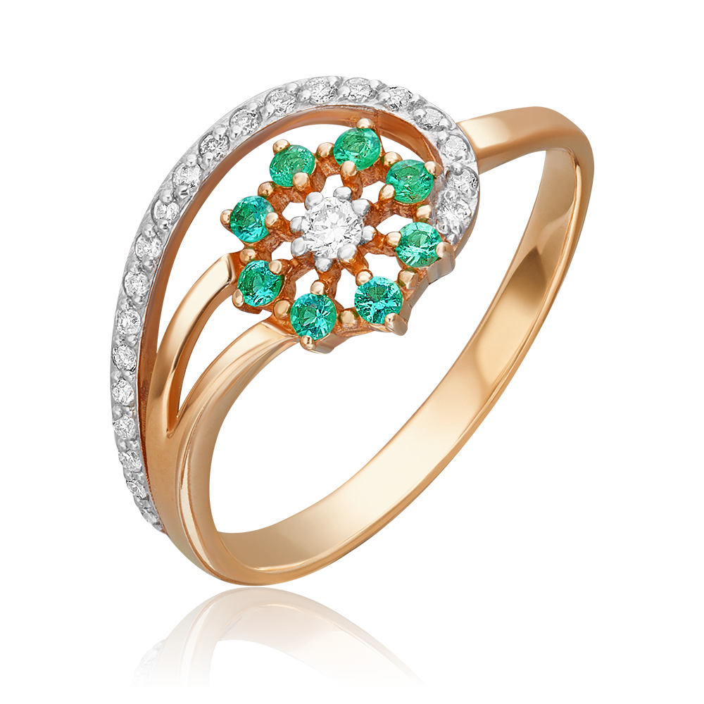 Кольцо из красного золота с бриллиантами и изумрудами 01-0652-00-106-1110-30