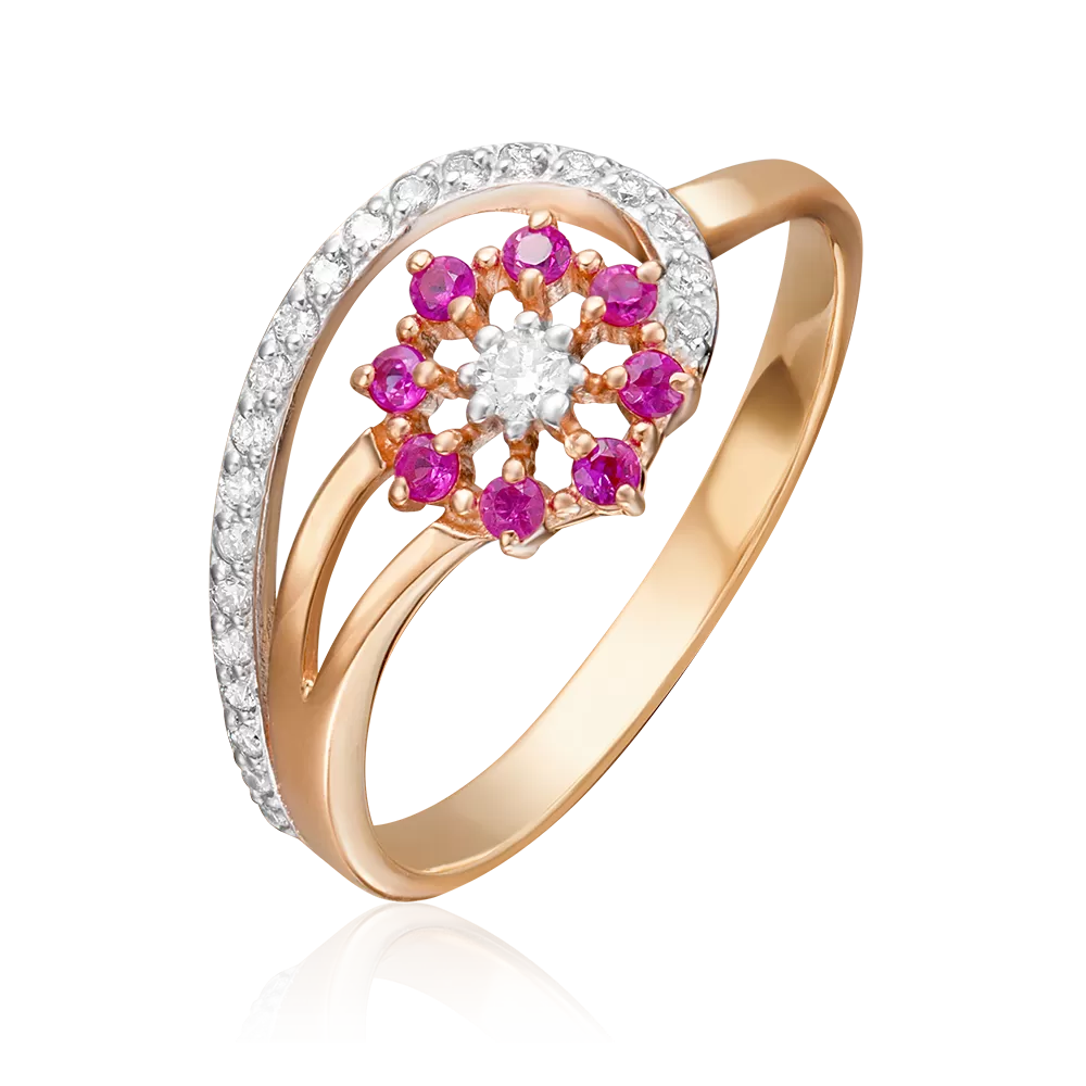 Кольцо из красного золота с бриллиантами и рубинами 01-0652-00-107-1110-30