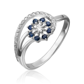 Кольцо из белого золота с бриллиантами и сапфирами 01-0653-00-105-1120-30