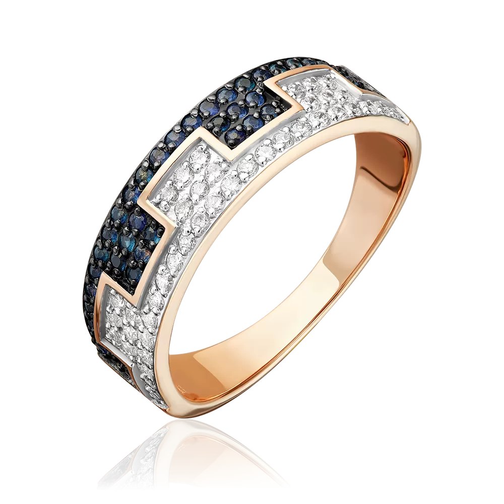Кольцо из красного золота с бриллиантами и сапфирами 01-0656-00-105-1110-30