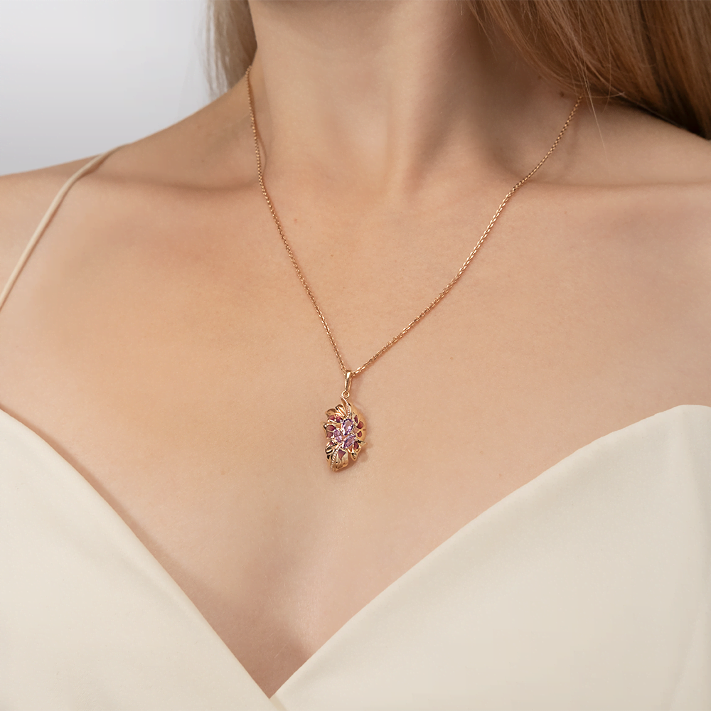 Подвеска из красного золота с аметистами и эмалью 03-2811-00-203-1110-57