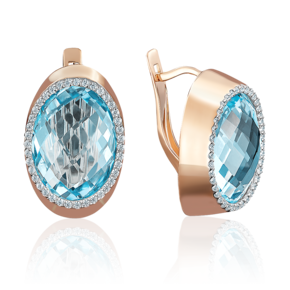 Серьги с английским замком из красного золота с топазом и фианитами 02-3665-00-207-1110-46