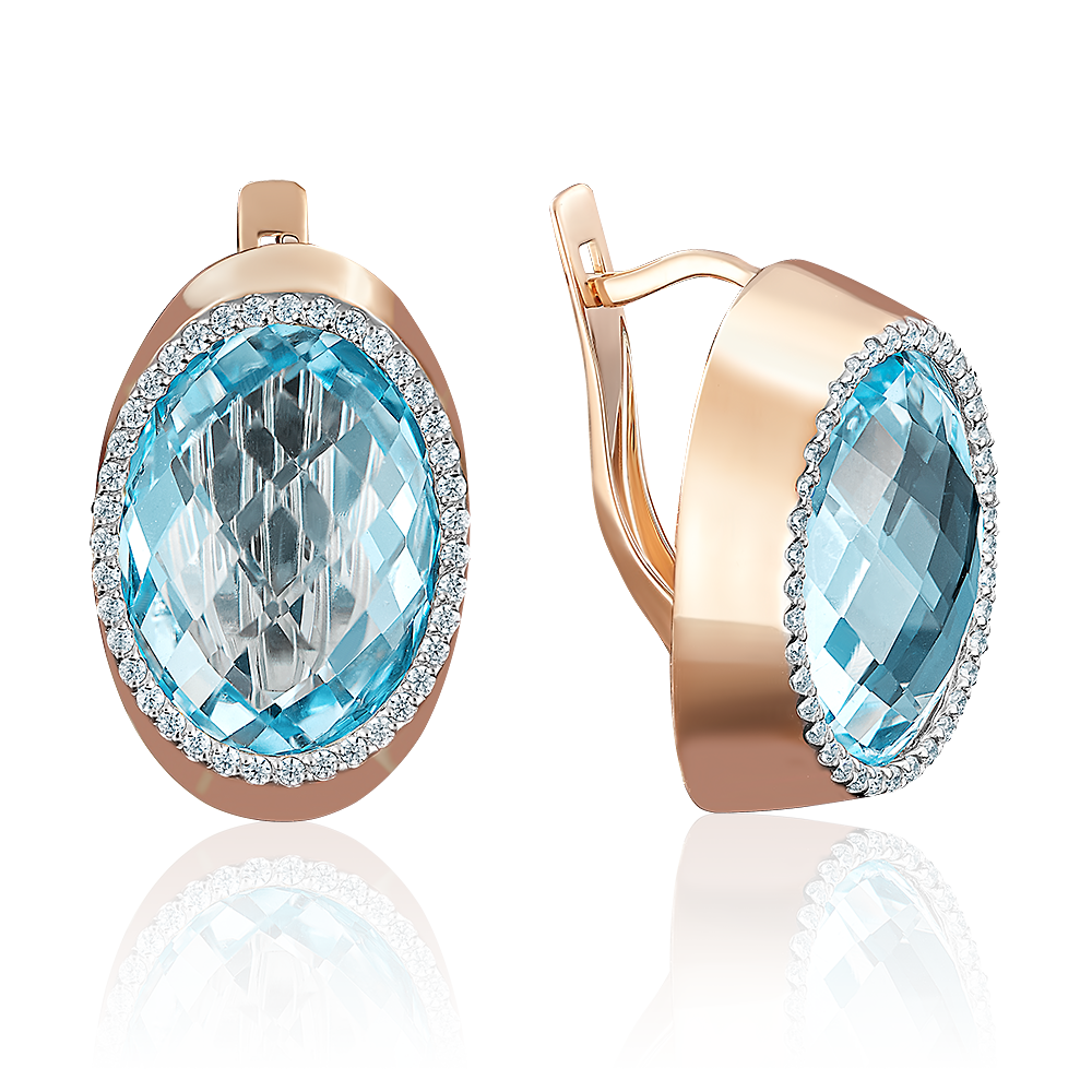 Серьги с английским замком из красного золота с топазом и фианитами 02-3665-00-207-1110-46