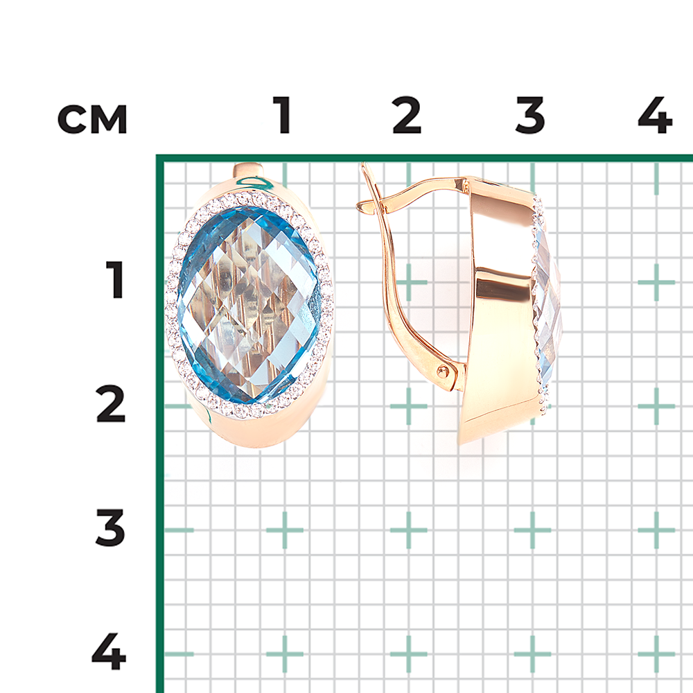 Серьги с английским замком из красного золота с топазом и фианитами 02-3665-00-207-1110-46