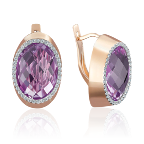 Серьги с английским замком из красного золота с аметистом и фианитами 02-3665-00-209-1110-46