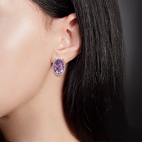 Серьги с английским замком из красного золота с аметистом и фианитами 02-3665-00-209-1110-46