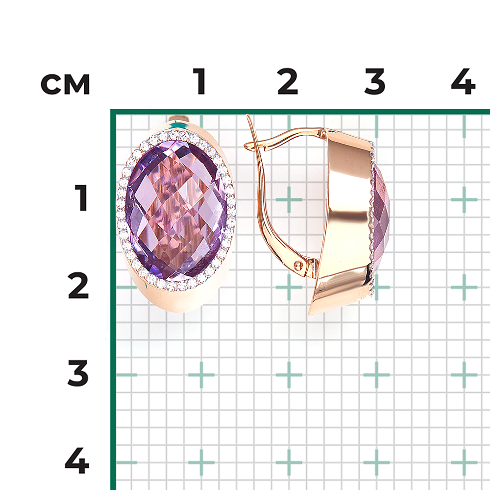 Серьги с английским замком из красного золота с аметистом и фианитами 02-3665-00-209-1110-46